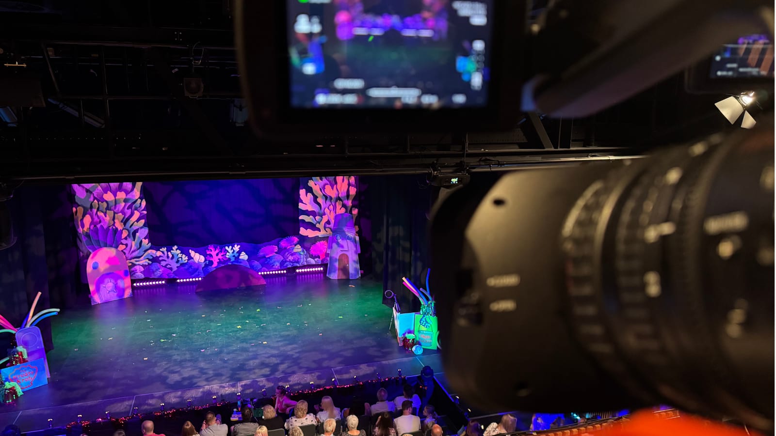 Our camera filming a dance show from the back of a theatre