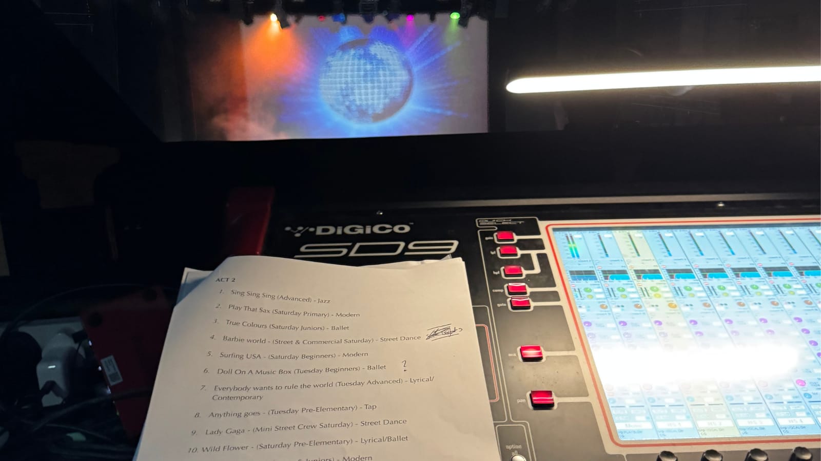 Our sound desk running a dance show
